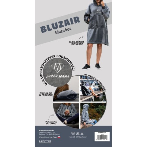 Bluzair SUPER MAMA - Bluza koc - Szary - prezent dla mamy - dzień mamy